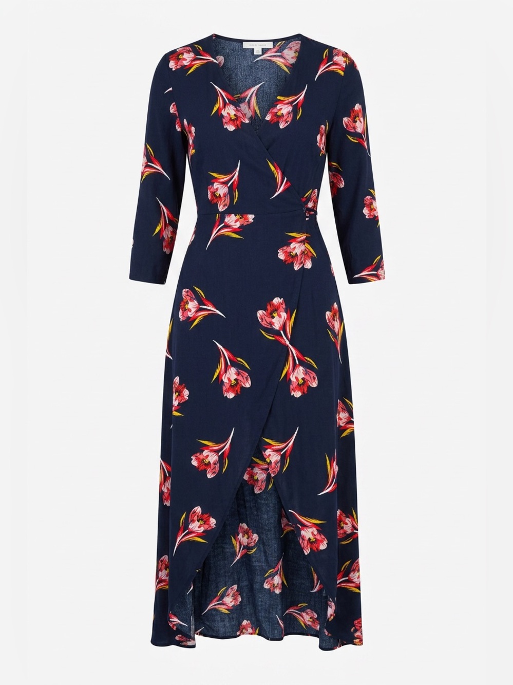 Express Navy Wrap Navy Maxi Dress with Pink Floral Print